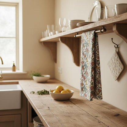 Pomegranate & Lemon tapestry tea towel rustic kitchen display UK