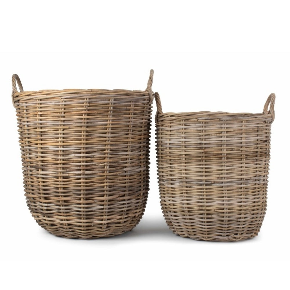 Rattan log basket with handle fireside storage The Ashford UK
