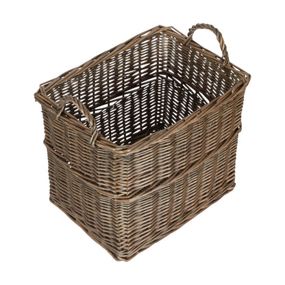 Rectangular unlined log basket Pershore antique wash wicker UK