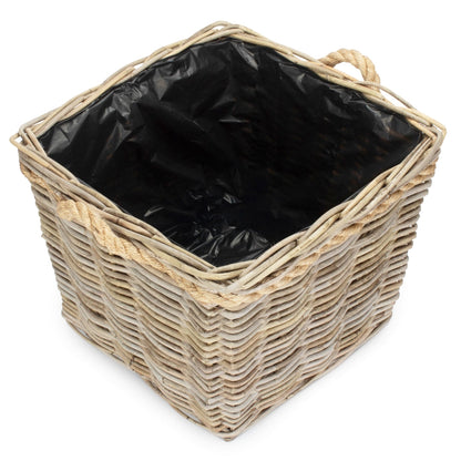 Rustic rattan planter with rope handles for herbs UK