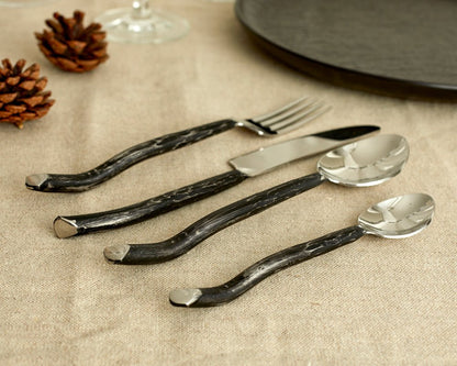 Silver cutlery set stainless steel Elmswell Rustic closer view showing polished finish and rustic styling

