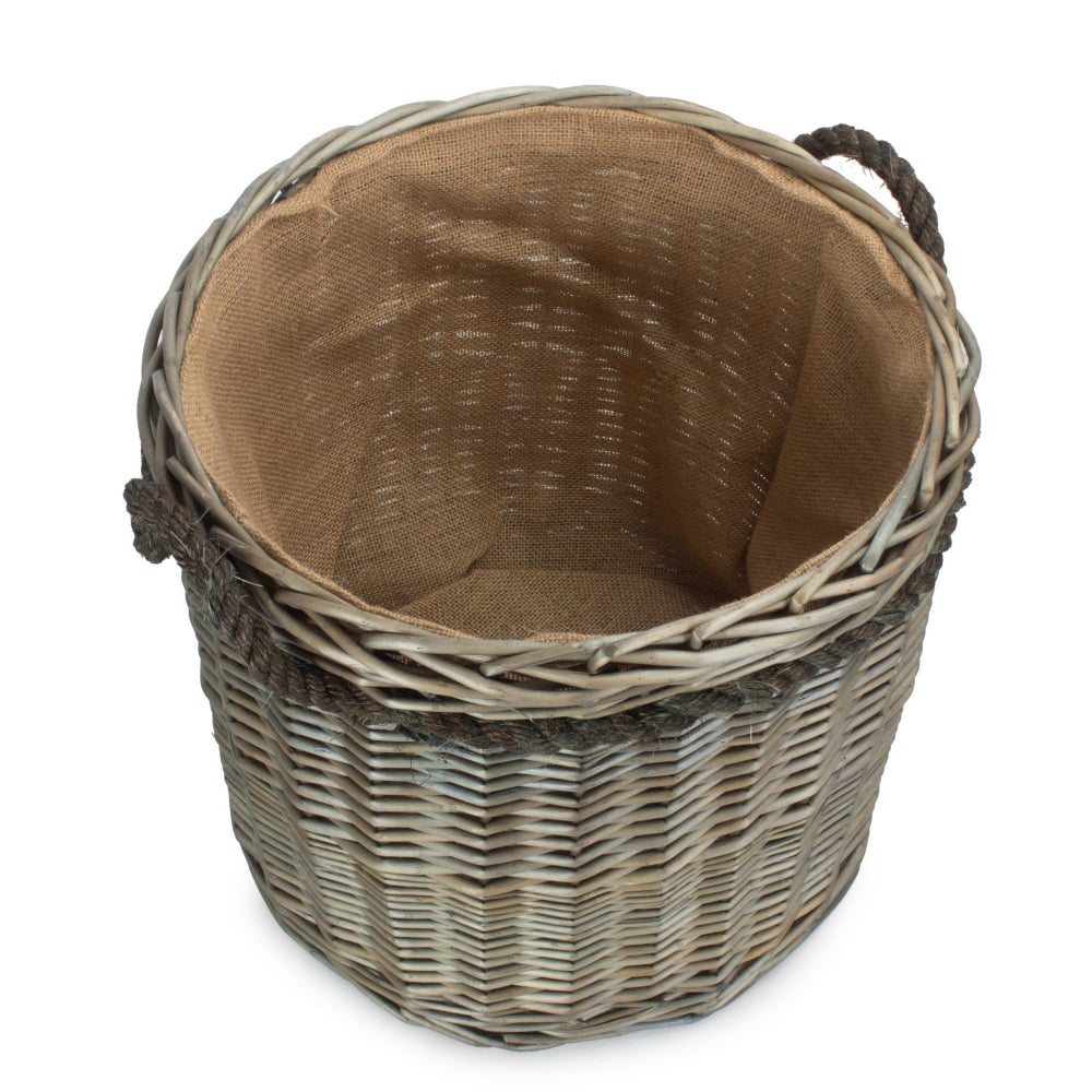 Small Bretforton round antique wash log basket handwoven wicker UK