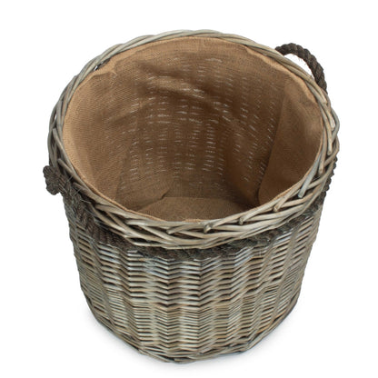 Small Bretforton round antique wash log basket handwoven wicker UK