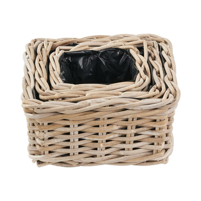 Spetchley grey Kubu rattan square planters set of 3 handwoven UK