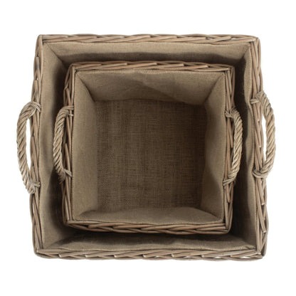 Antique Wash Square Hessian Lined Wicker Log Basket-3