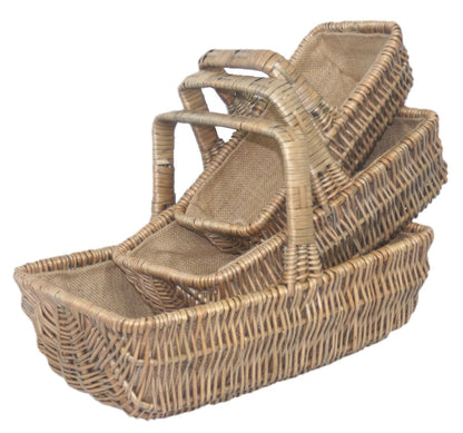 Rectangular wicker garden trug set of 3 hessian lined willow UK