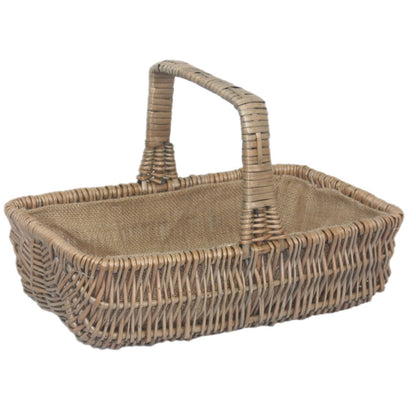 Rectangular wicker garden trug single hessian lined willow UK