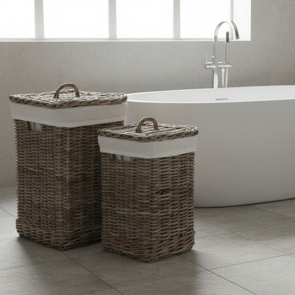 Tall grey Kubu square storage baskets bathroom corner UK spa-like country cottage

