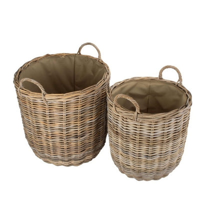 Tall round rattan log basket Cordura lining detail fireside UK
