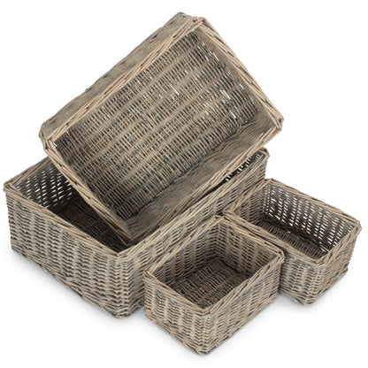 Grey wash wicker storage tray set handcrafted natural willow rustic UK
