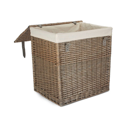 Large rectangular wicker laundry basket antique wash with removable cotton lining detail
