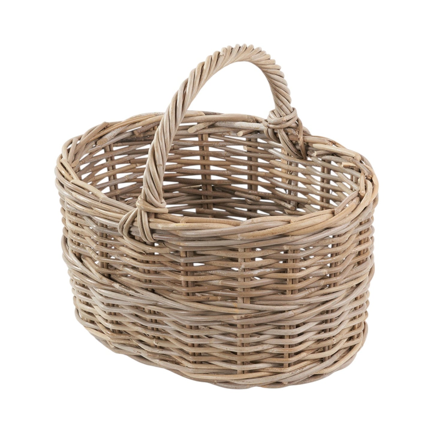 Handwoven grey Kubu rattan basket with reinforced handle UK market basket