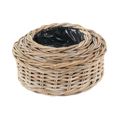 The Glasshouse Trio kubu rattan planters set of 3 grey wicker basket handcrafted UK
