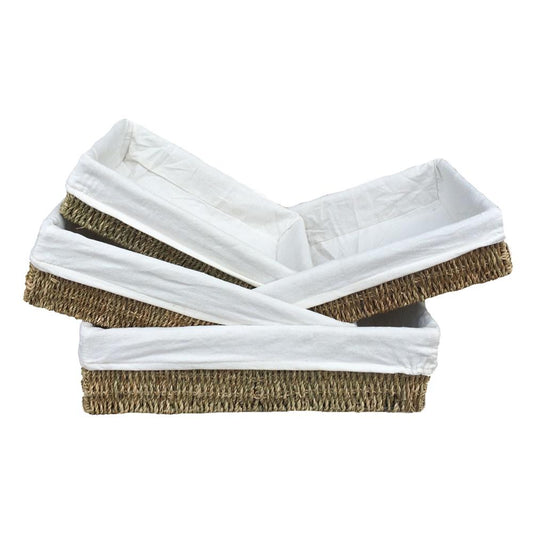The Mersea Tray – Lined Rectangular Seagrass Storage Basket - The Timeless Trading Co.