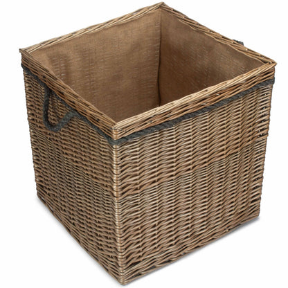 Handwoven willow log basket detail antique wash finish rustic UK
