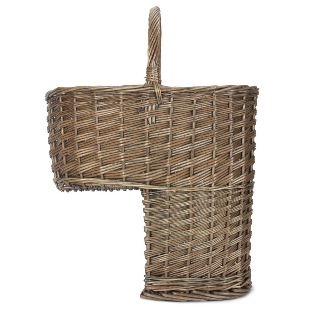 Antique willow stair basket side view bootroom storage countryside