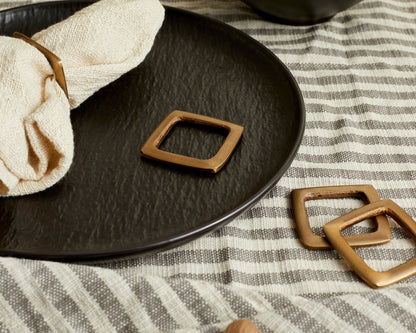 Trafalgar Brass Napkin Rings Set of 4 in gold, elegant square design for dining table