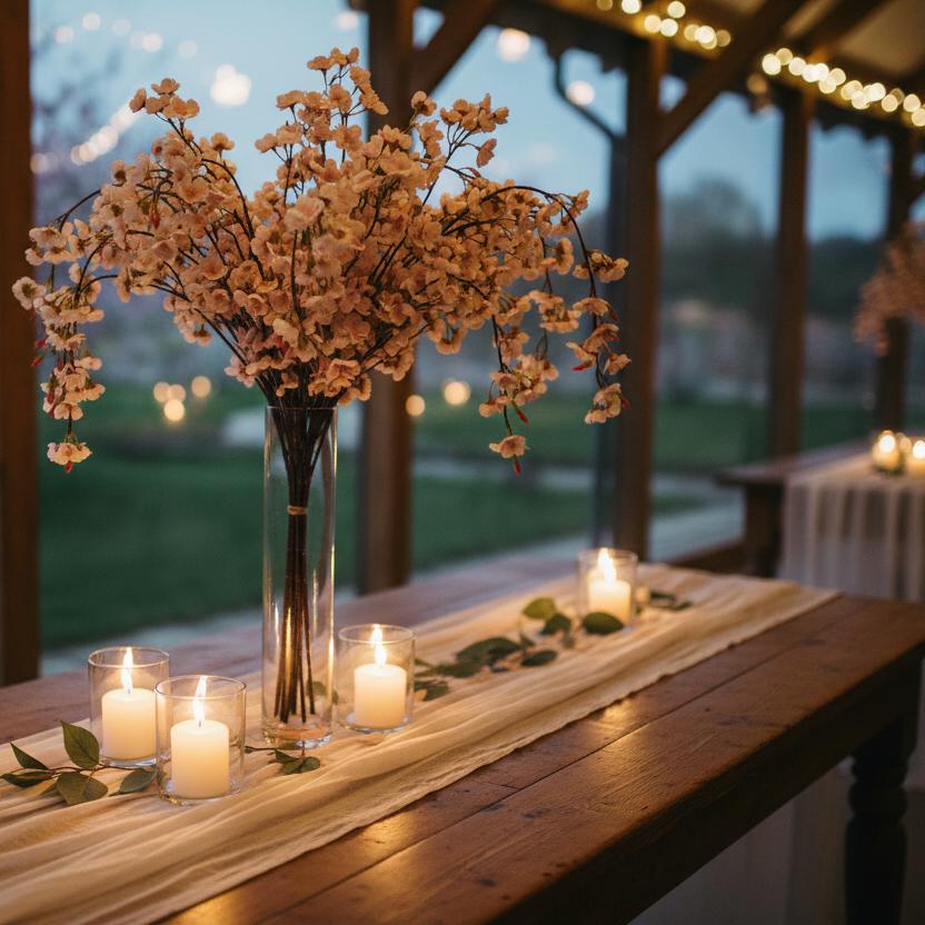 Trailing cherry blossom wedding centerpiece table arrangement silk flowers UK