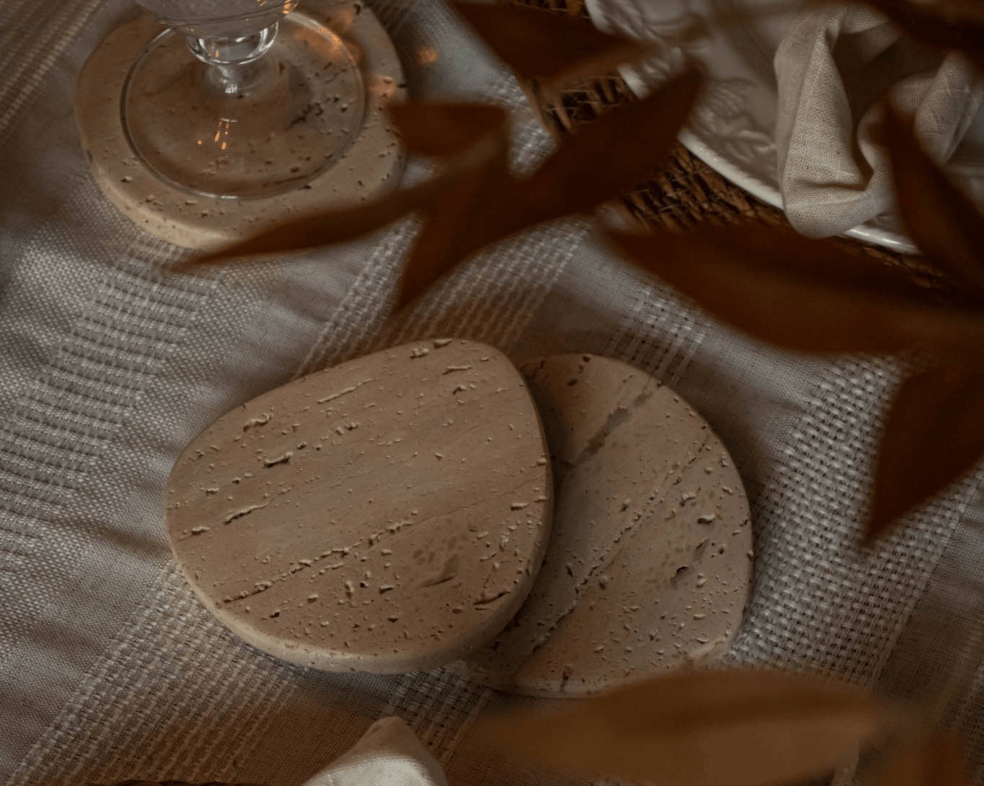 Travertine stone coasters thoughtful housewarming wedding gift UK handcrafted natural homeware
