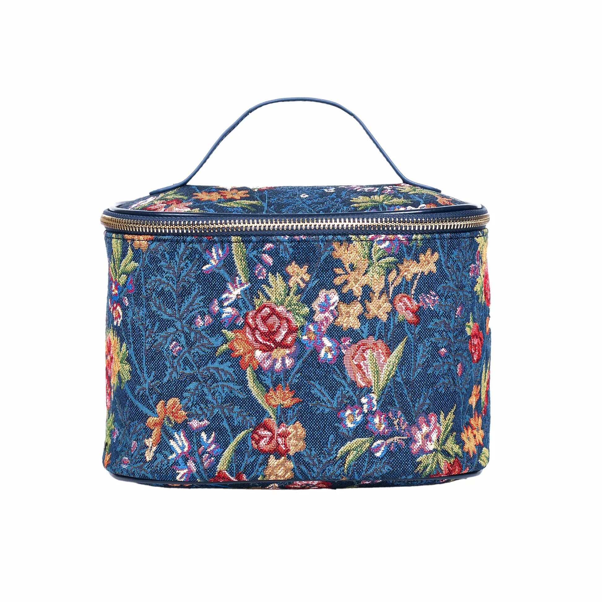 Flower Meadow Blue heritage tapestry wash bag large capacity cosmetic organiser museum design UK