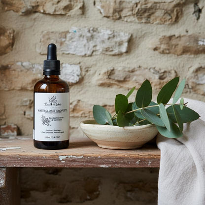 Natural Watercloset Droplets Eucalyptus Dives Geranium Wooden Bathroom Shelf UK