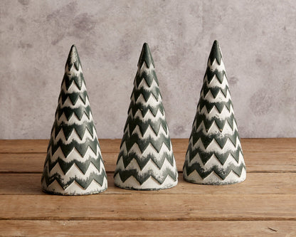 Whisper of Snow wooden Christmas tree rustic festive decor UK styled on wooden table top
