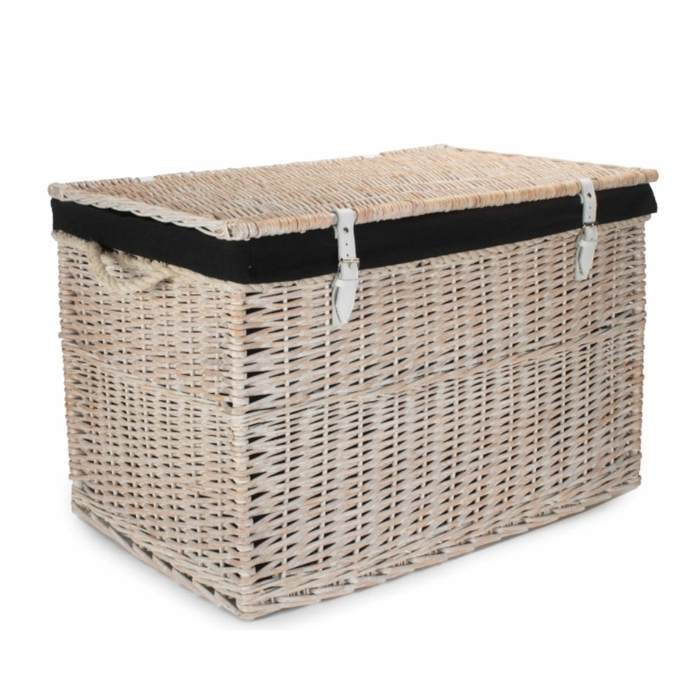 Whitewash wicker laundry basket black lining - The Edith UK