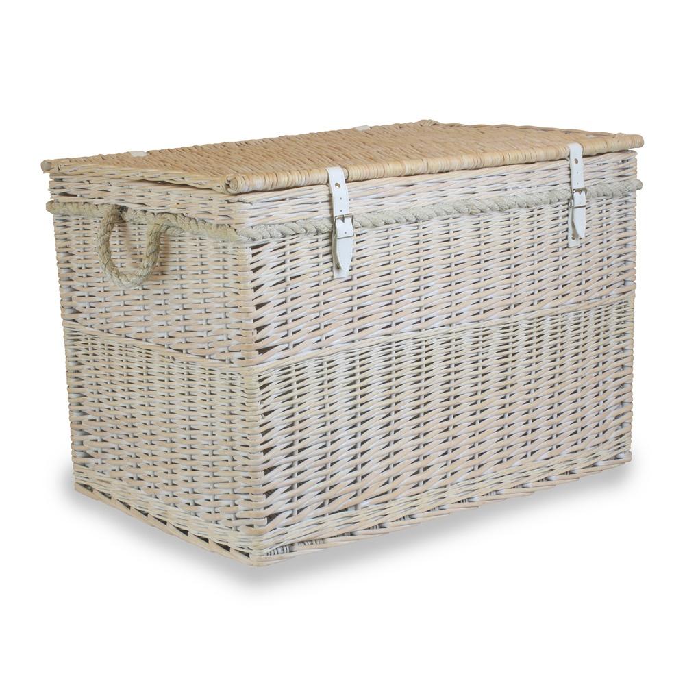 Whitewash wicker storage basket with no lining closed - The Edith UK