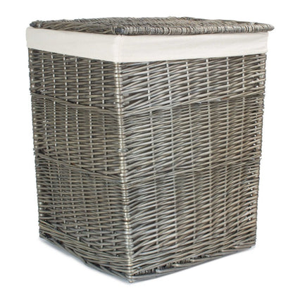 Large square wicker laundry basket antique wash with white cotton lining heritage design