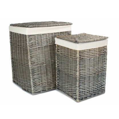 Square wicker laundry basket antique wash with cotton lining on white background