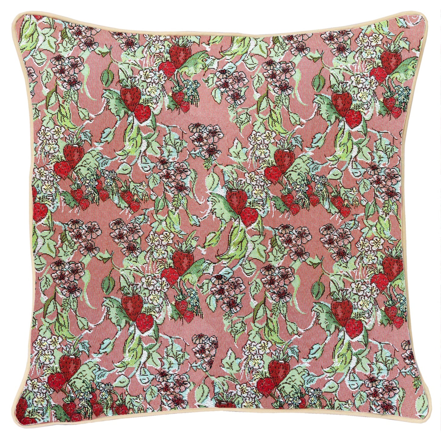 Wild strawberry tapestry cushion cover eco-dyed woven 45cm UK heritage homeware