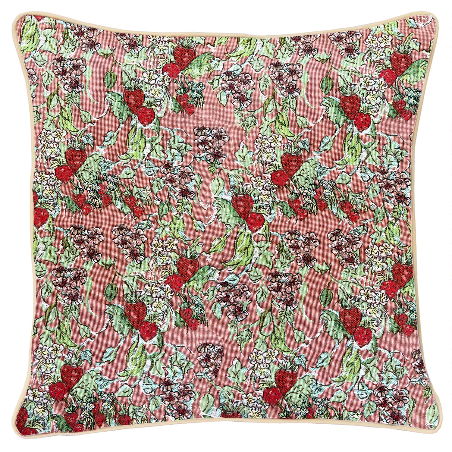 Wild strawberry tapestry cushion cover eco-dyed woven 45cm UK heritage homeware