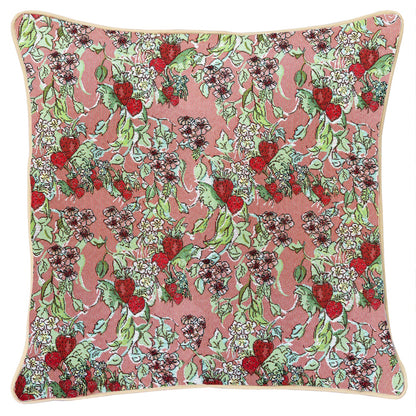 Wild strawberry tapestry cushion cover eco-dyed woven 45cm UK heritage homeware