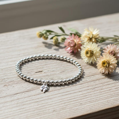 Wildflower silver beaded bracelet lifestyle styling nature gift UK