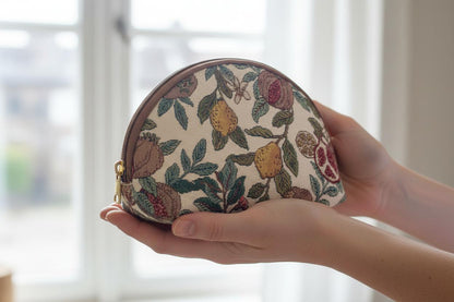 William Morris tapestry cosmetic bag compact size detail UK