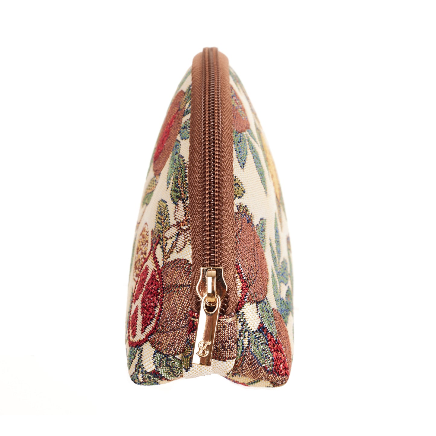 William Morris lemon pomegranate tapestry cosmetic bag UK front view