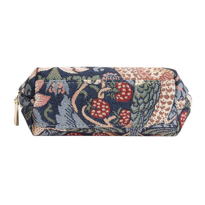 William Morris Strawberry Thief blue cosmetic bag UK base view showing tapestry construction
