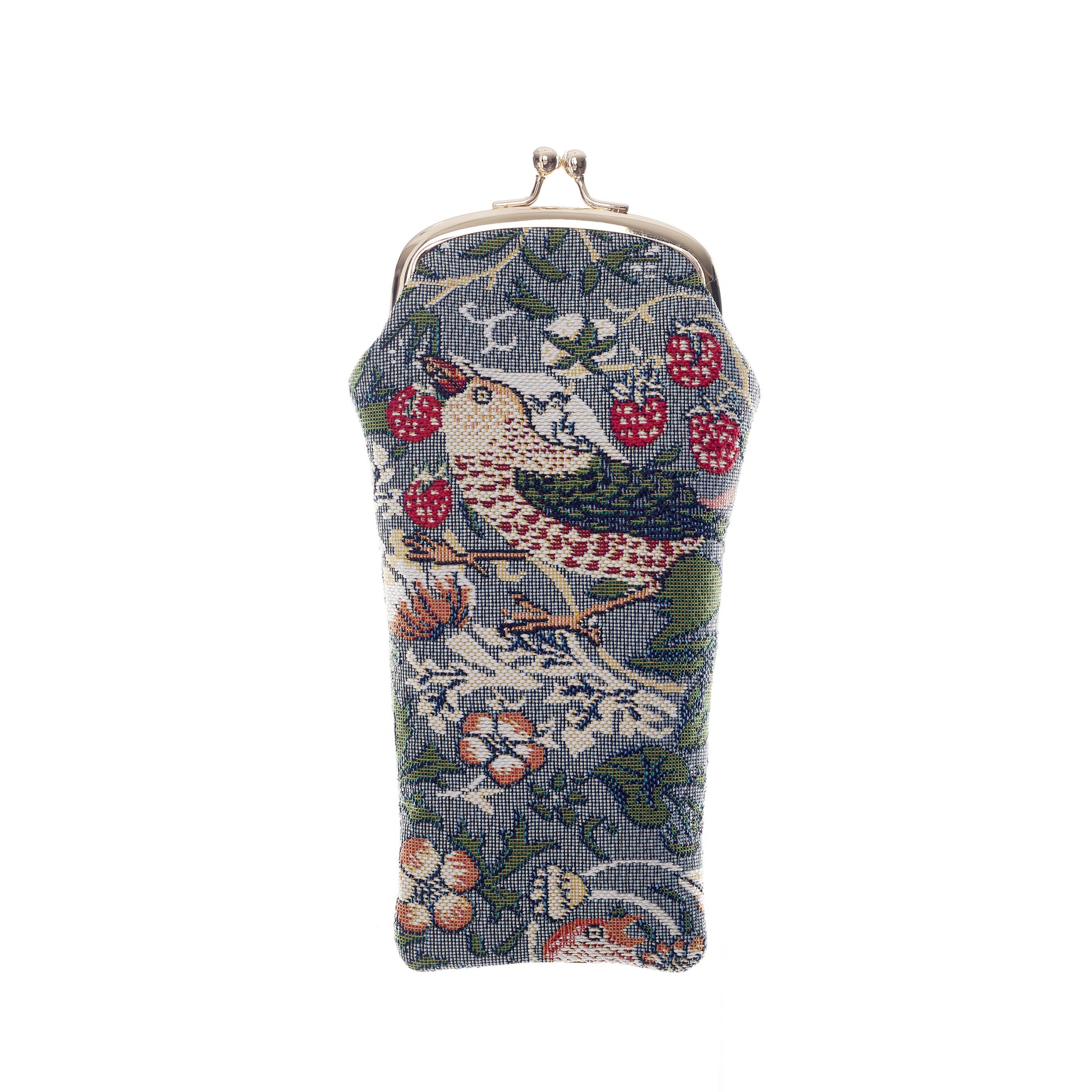 William Morris Strawberry Thief Grey tapestry glasses pouch UK heritage

