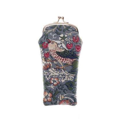 William Morris Strawberry Thief Grey tapestry glasses pouch UK heritage
