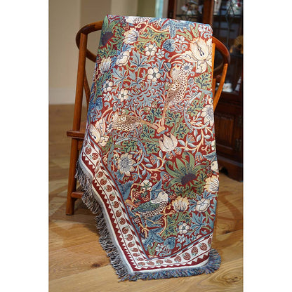 William Morris Strawberry Thief red tapestry throw blanket UK
