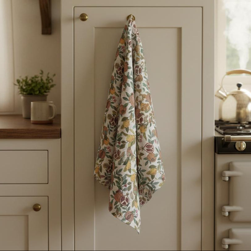 William Morris tea towel hanging in cottage kitchen gift UK