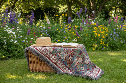 William Morris Strawberry Thief throw outdoor garden picnic UK
