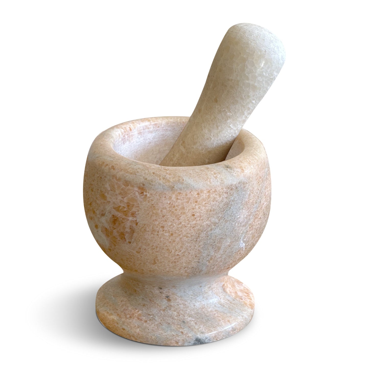 Yellow marble pestle and mortar polished herb spice grinder kitchen UK
